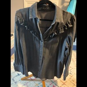 Fifth Label Black Denim Ruffle Button down